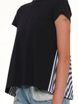 Cotton Poplin x Cotton Jersey T-Shirt in Navy