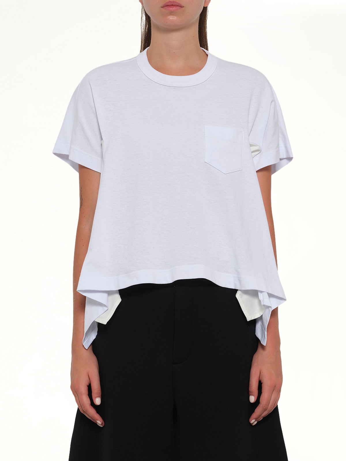 Light Weight Denim x Cotton Jersey T-Shirt in White