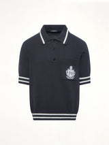 College Emblem Knit Polo in Black/Natural