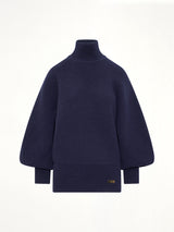 Batwing Ribbed Knit Pullover in Blue