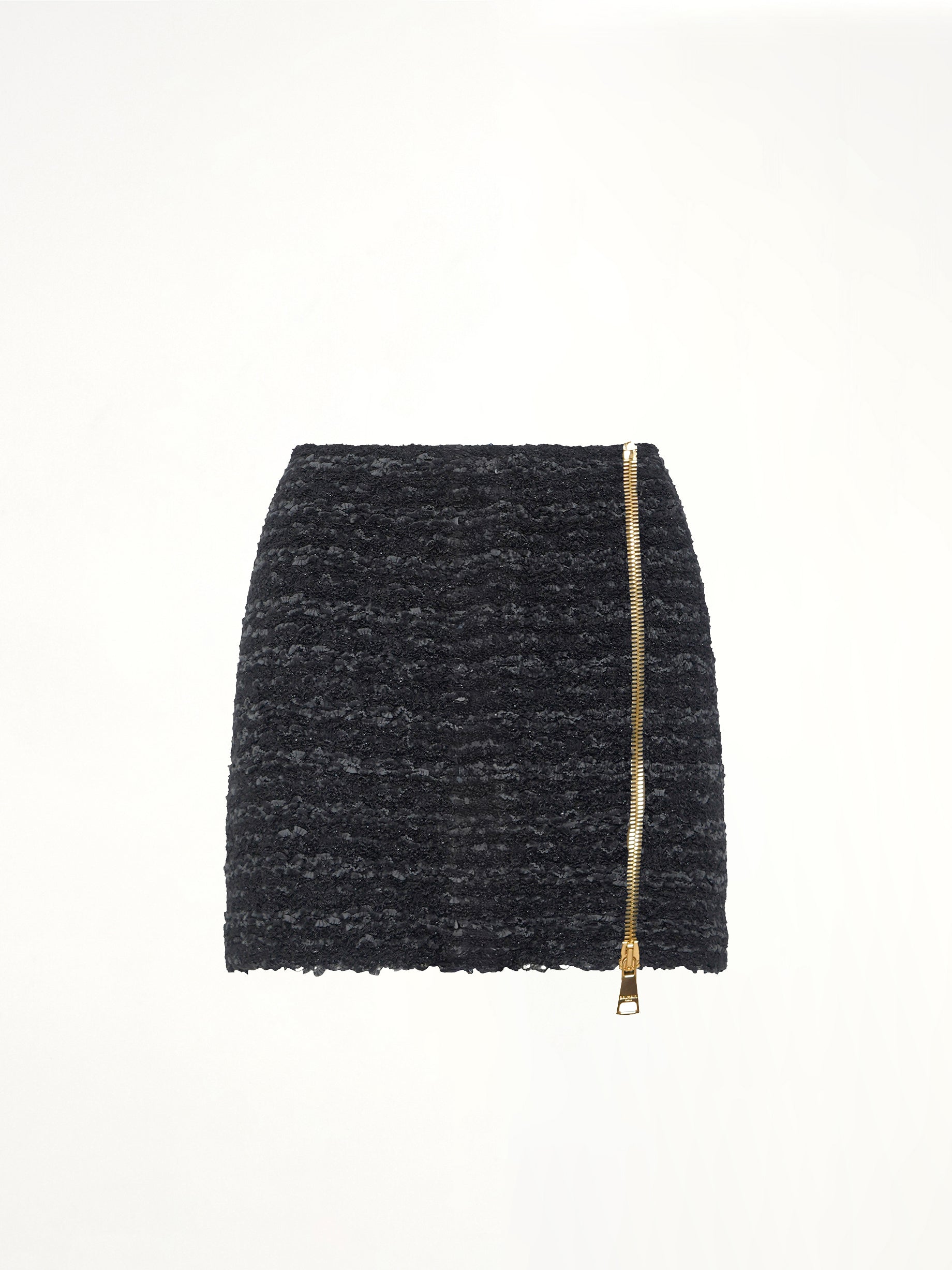 Zipped Knit Tweed Skirt in Black