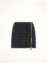 Zipped Knit Tweed Skirt in Black