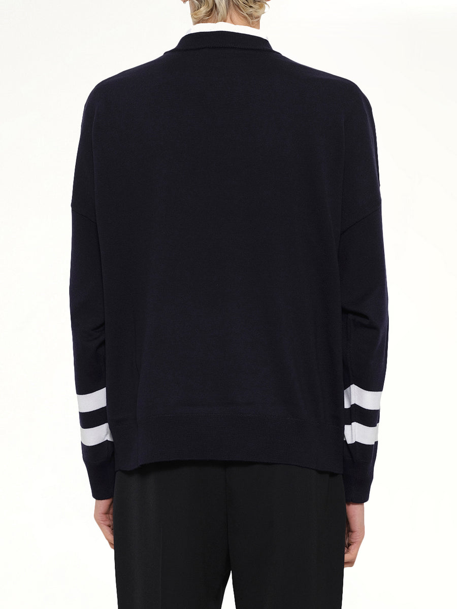 College Emblem Boxy Sweater in Marine/Natural