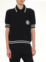 College Emblem Knit Polo in Black/Natural
