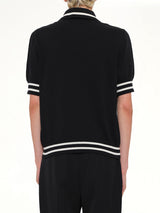 College Emblem Knit Polo in Black/Natural