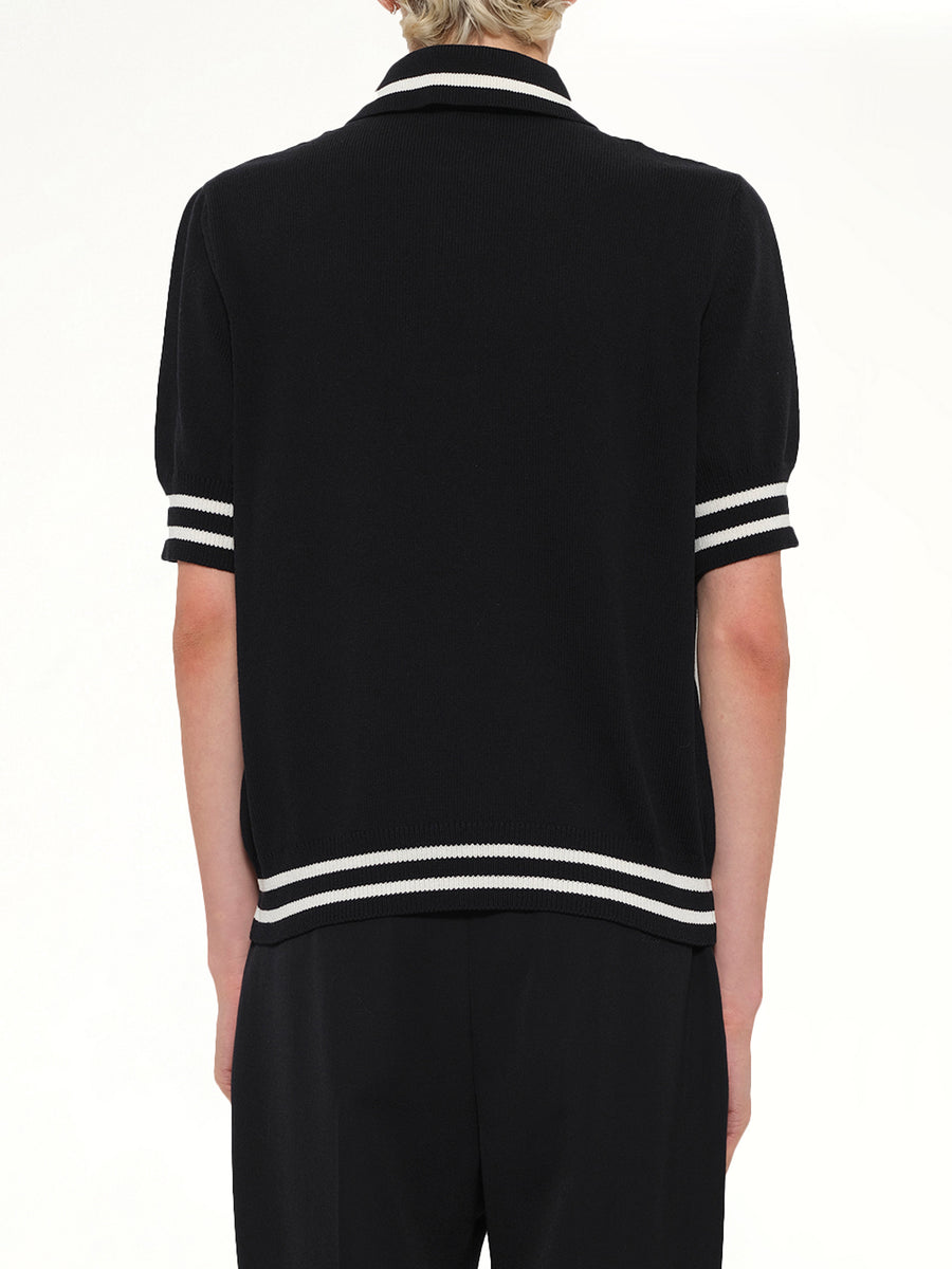 College Emblem Knit Polo in Black/Natural