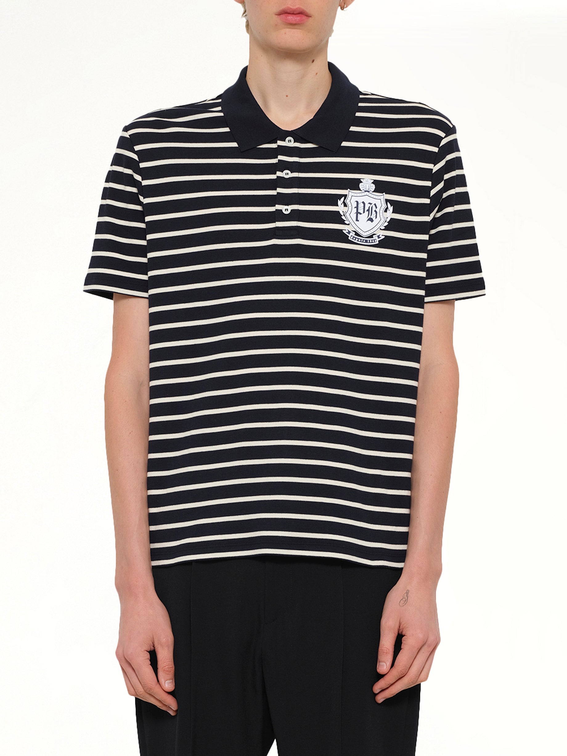 Marinière College Emblem Polo in Blue/Beige/White