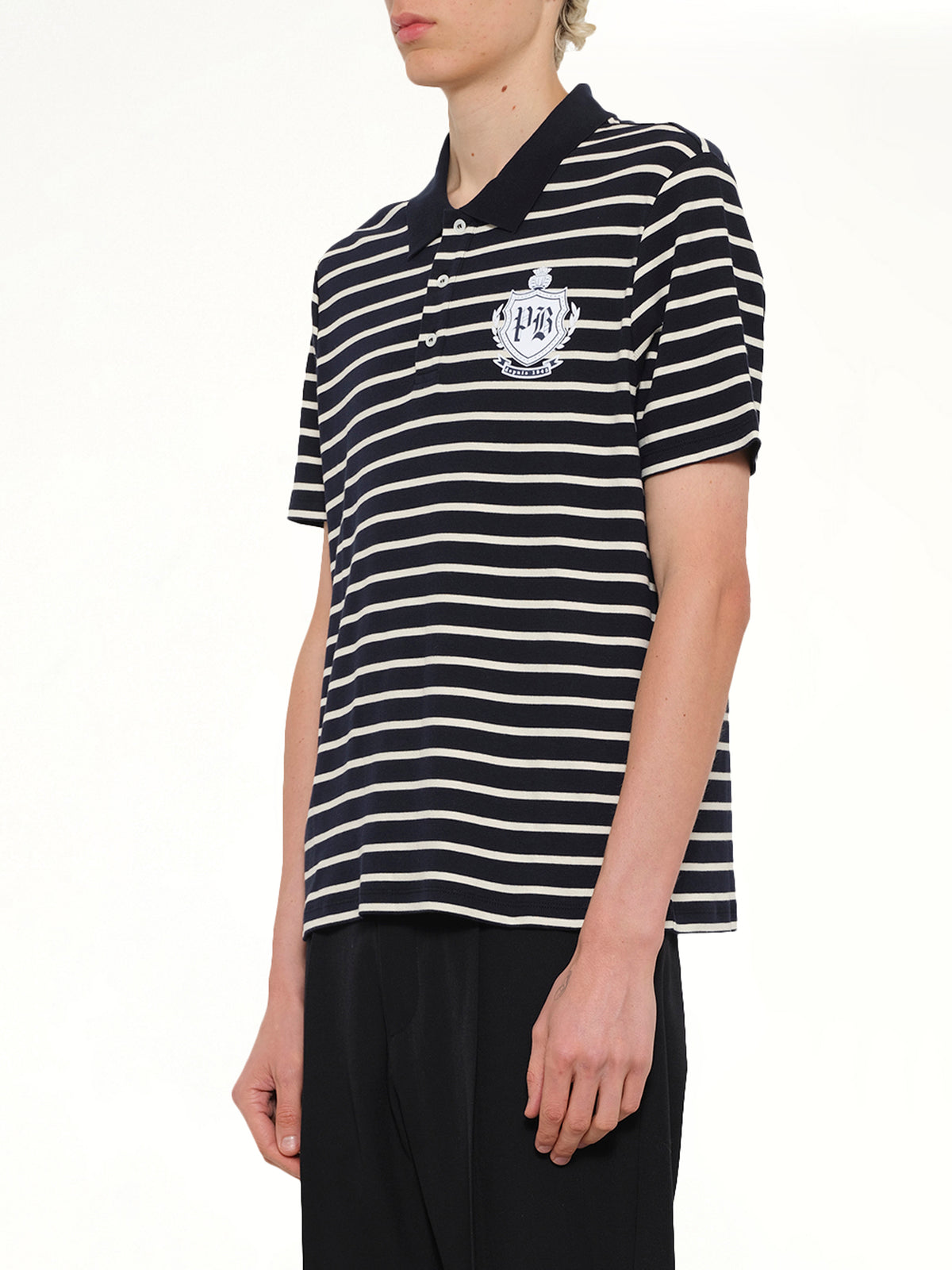 Marinière College Emblem Polo in Blue/Beige/White