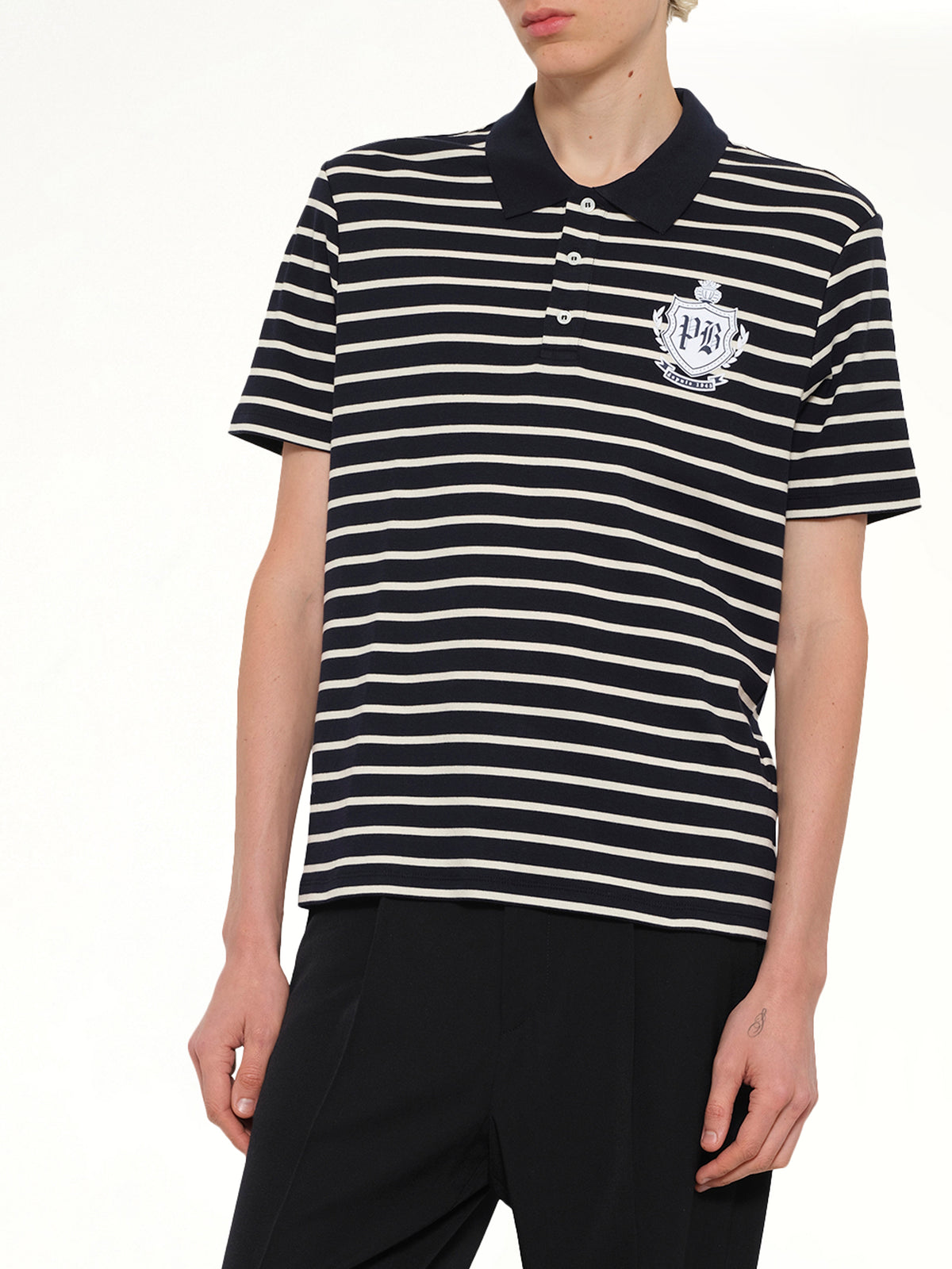 Marinière College Emblem Polo in Blue/Beige/White