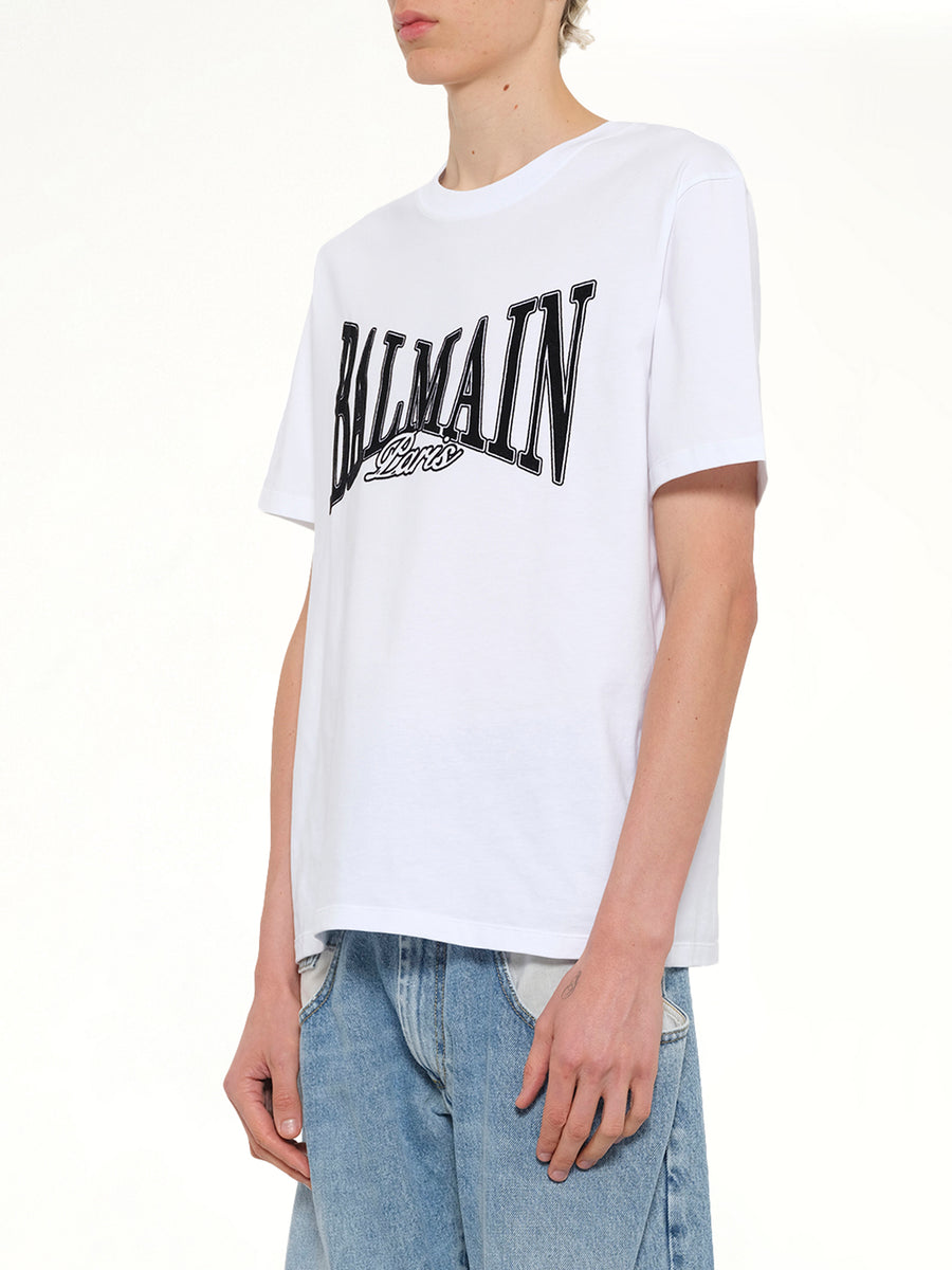 Balmain College Flock T-Shirt in White/Black