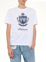 College Emblem Print T-Shirt in White/Blue
