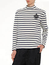 Emblem Flock Highneck LS T-Shirt in Beige/Blue