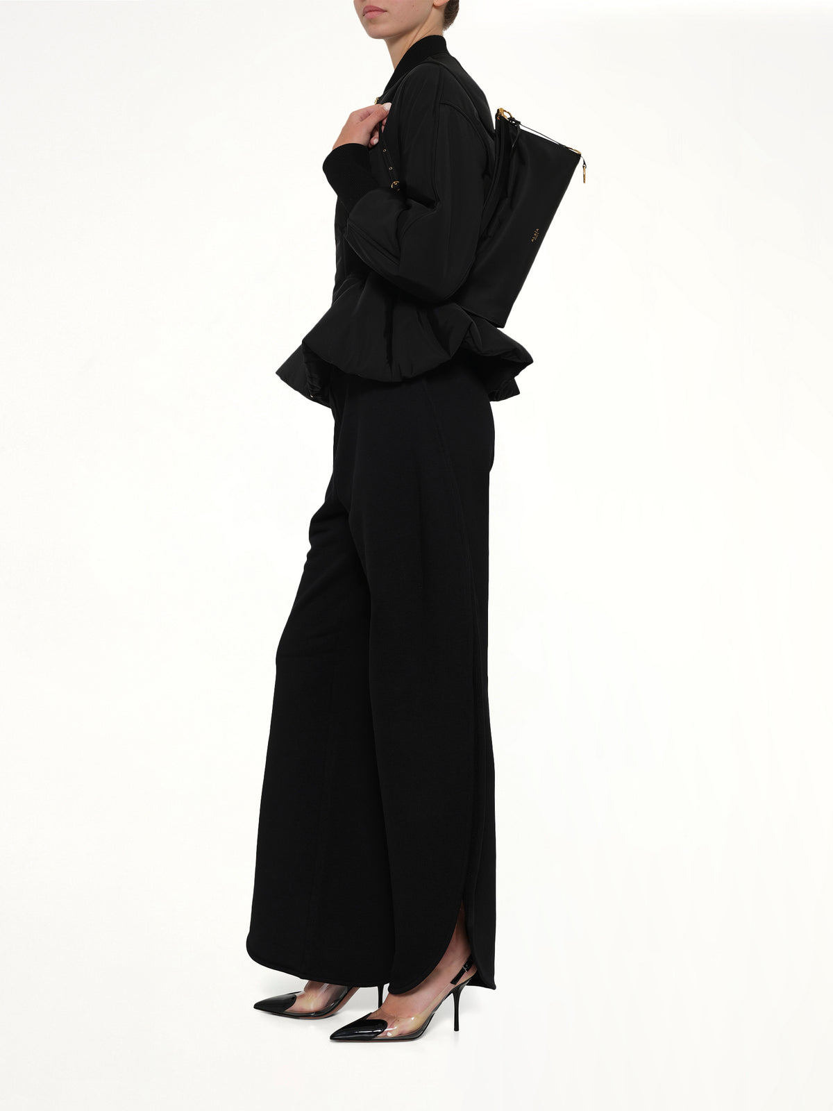 Le Click East West Nylon Shoulder Bag in Black