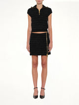 Zipped Knit Tweed Skirt in Black