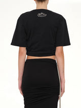 Cropped Knotted T-Shirt in Black/Beige