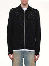 Eyelet Knitted Zip Up in Black