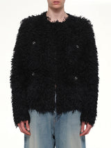 Straw Tweed Knit Cardigan in Black