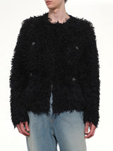 Straw Tweed Knit Cardigan in Black
