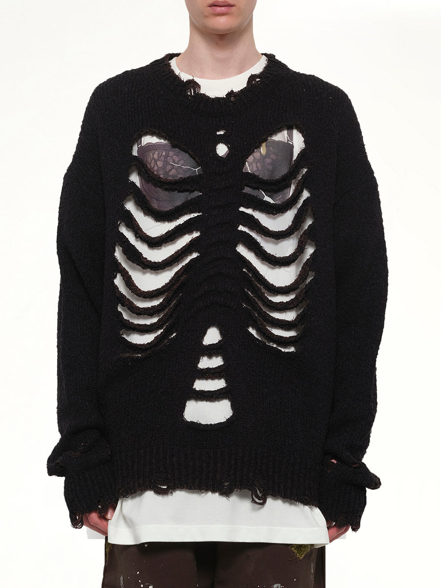 Rib & Spine Knit Pullover in Black
