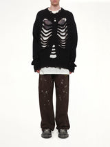 Rib & Spine Knit Pullover in Black