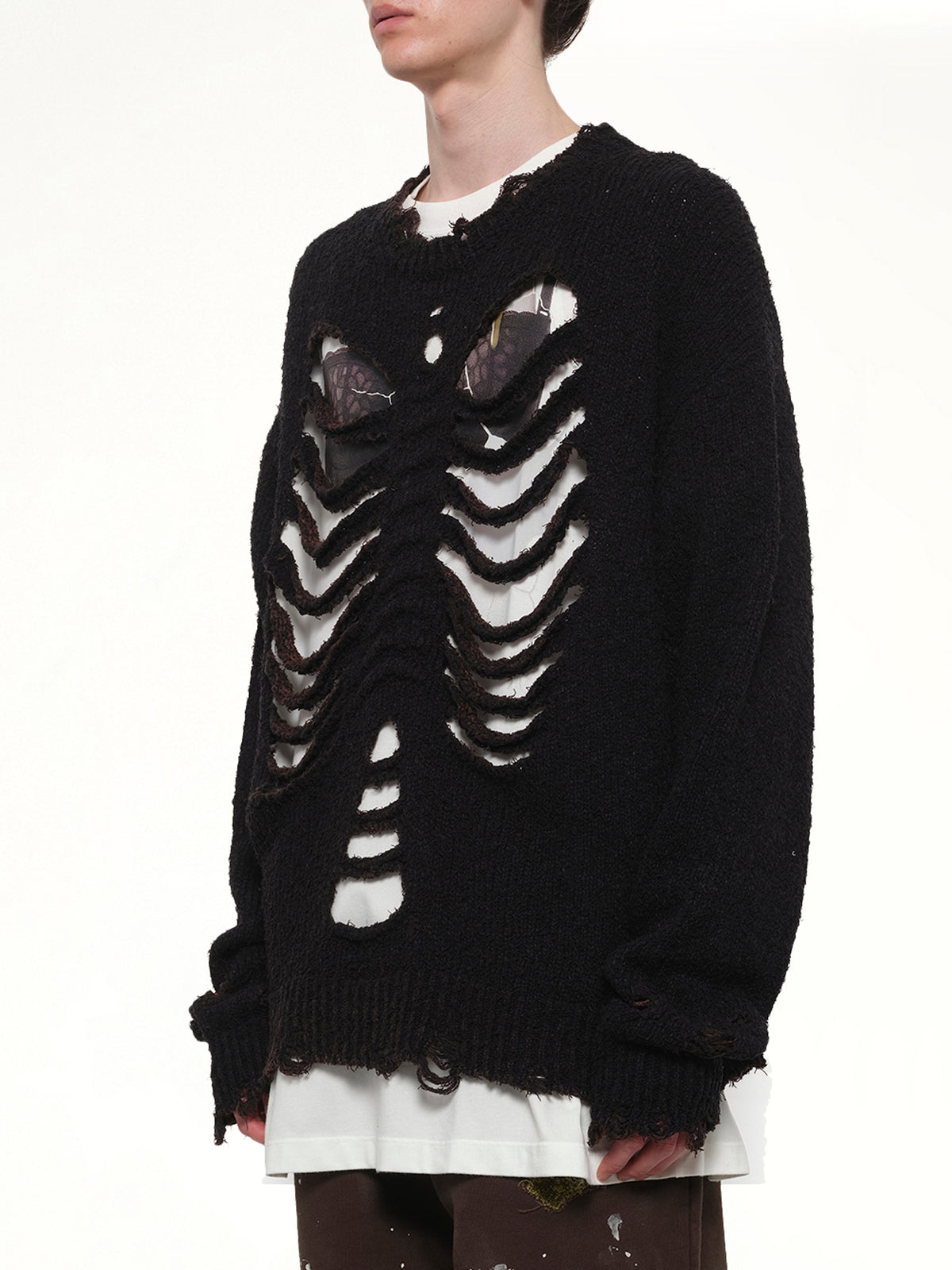 Rib & Spine Knit Pullover in Black
