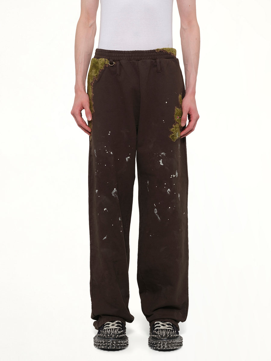 Moss-Grown Embroidery Sweat Pants in Brown