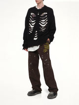 Moss-Grown Embroidery Sweat Pants in Brown