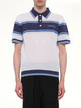 Mesh Stripe Polo in Navy/White