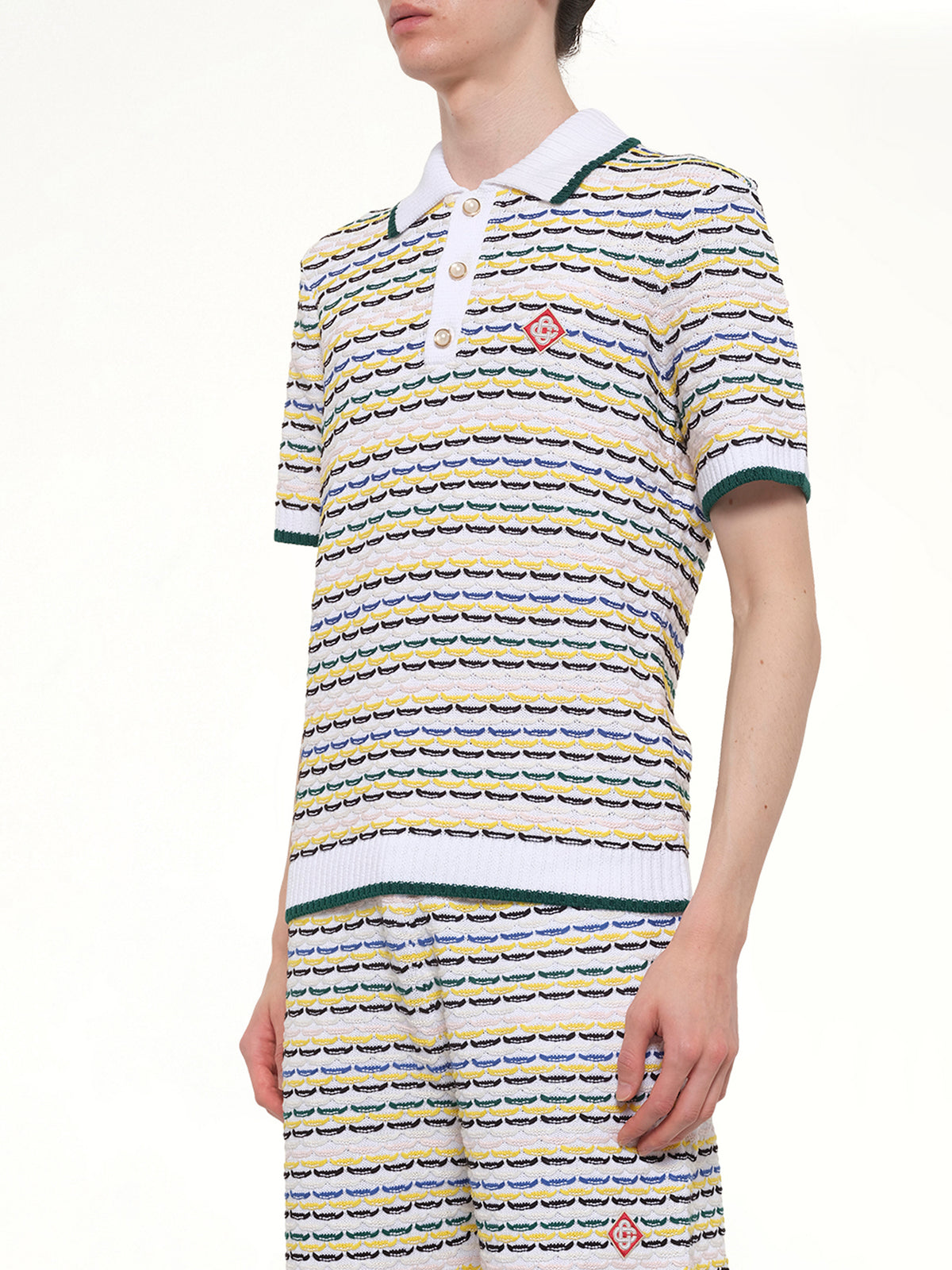 Tuck Stitch Polo Shirt in White