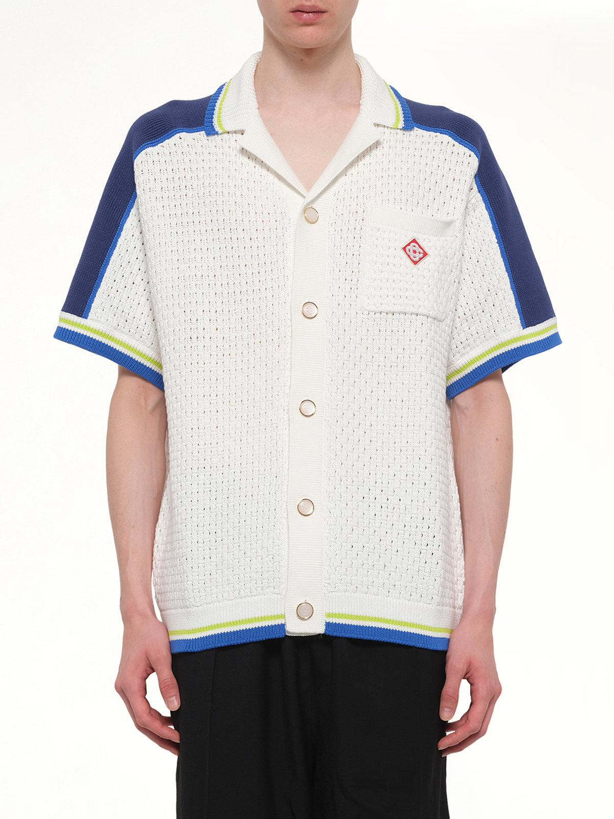 Crochet Shirt in Navy/White