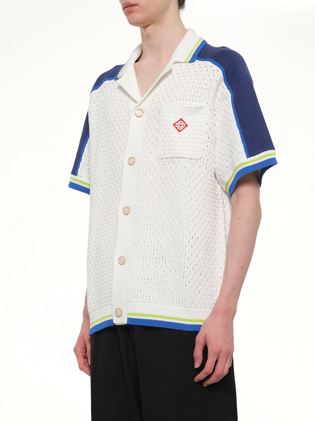Crochet Shirt in Navy/White