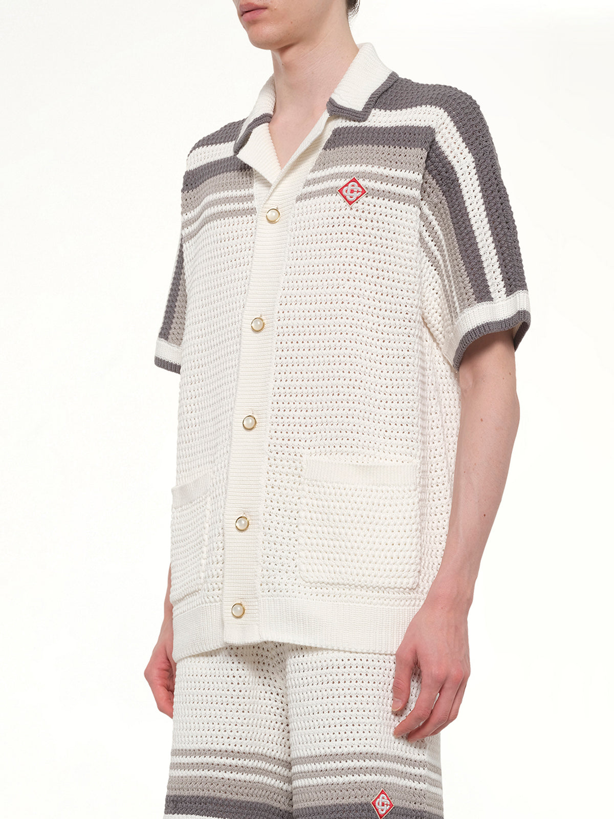 Crochet Shirt in White/Grey