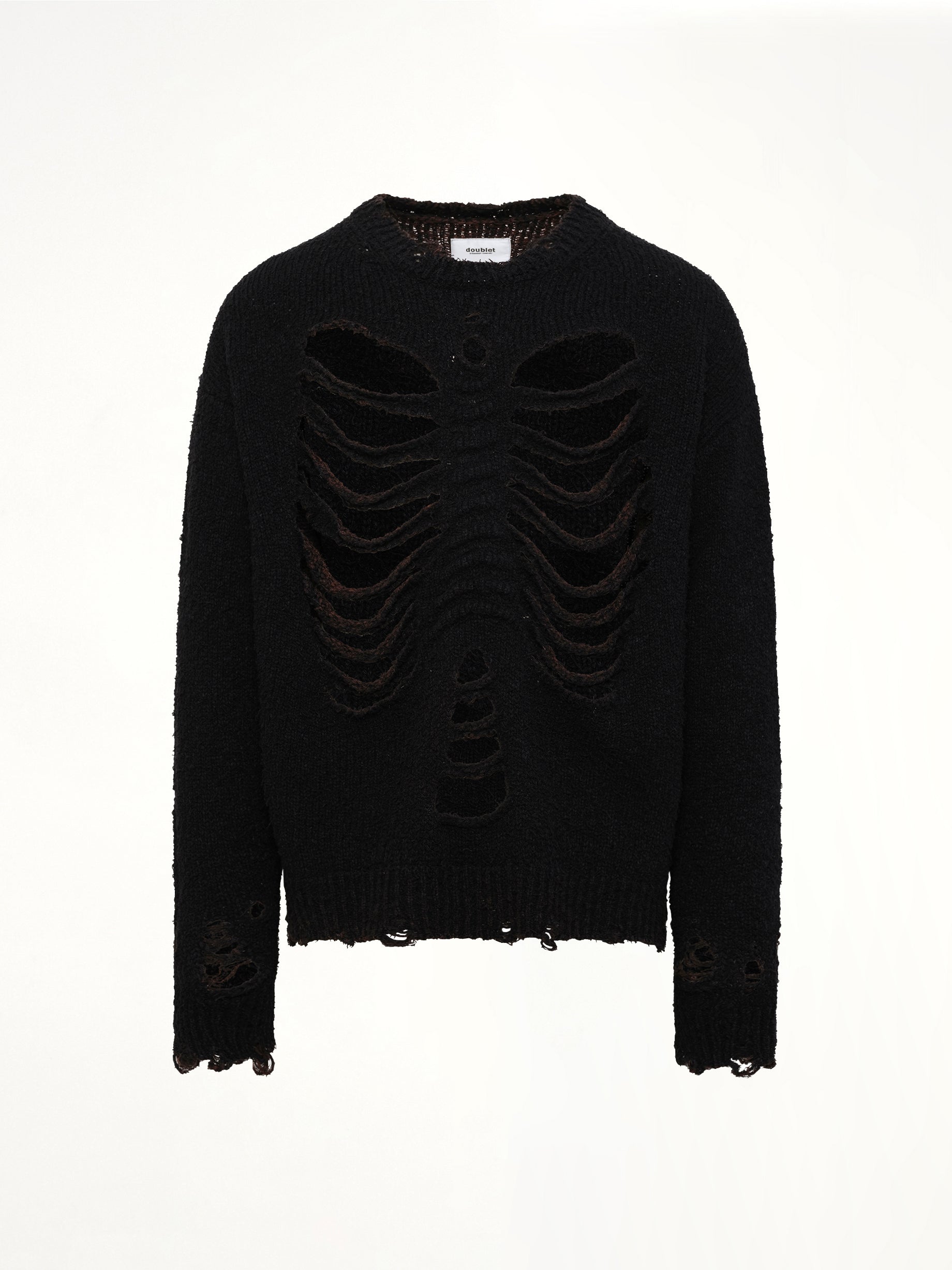 Rib & Spine Knit Pullover in Black