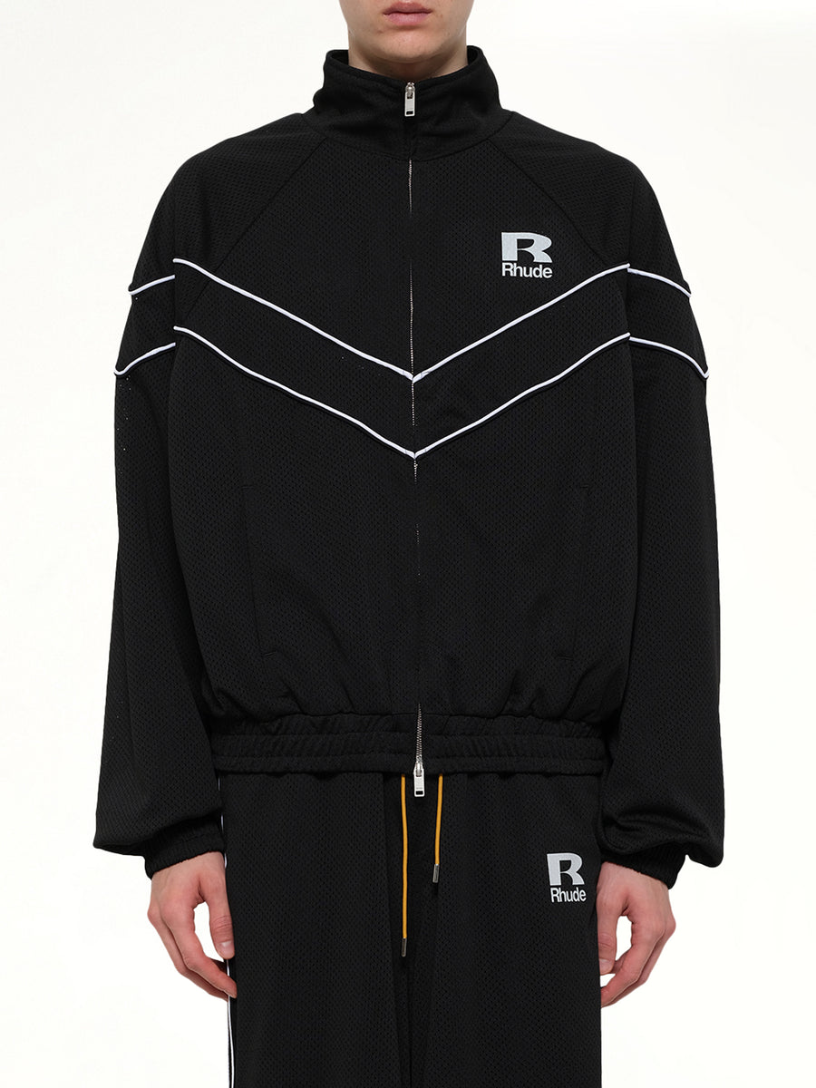 Rhude Mesh Piping Raglan Track Jacket in Black/White