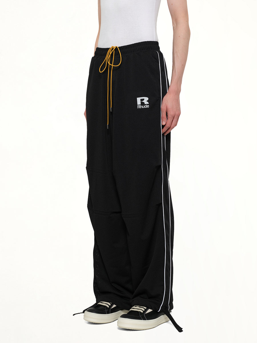 Rhude Mesh Piping Parachute Track Pant in Black/White