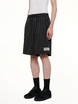 Mesh Pinstripe Shorts in Black