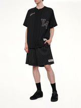 Mesh Pinstripe Shorts in Black