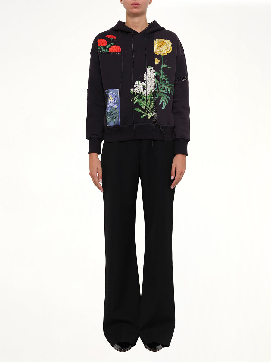 Botanical Embroidered Hoodie in Black