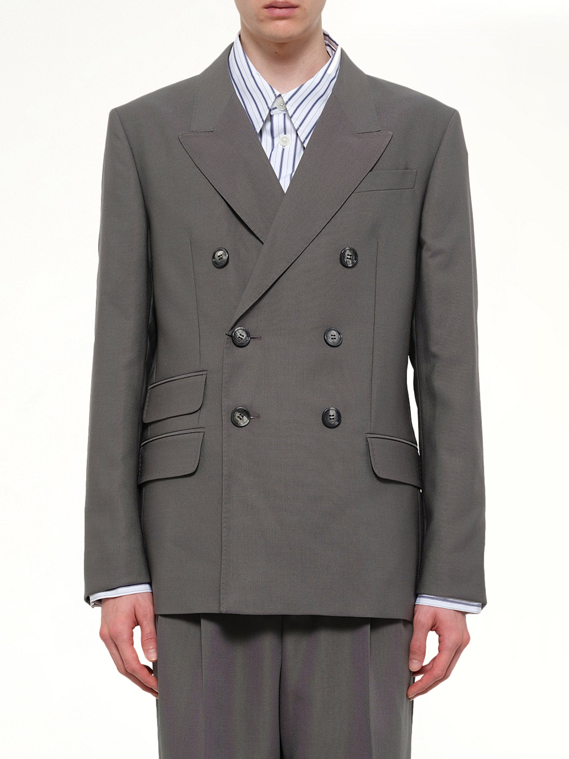 Straight Double Breasted Jacket in Carbon