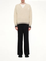 Ami De Coeur V Neck College Sweater in Off White