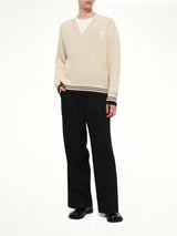 Ami De Coeur V Neck College Sweater in Off White