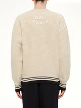 Ami De Coeur V Neck College Sweater in Off White