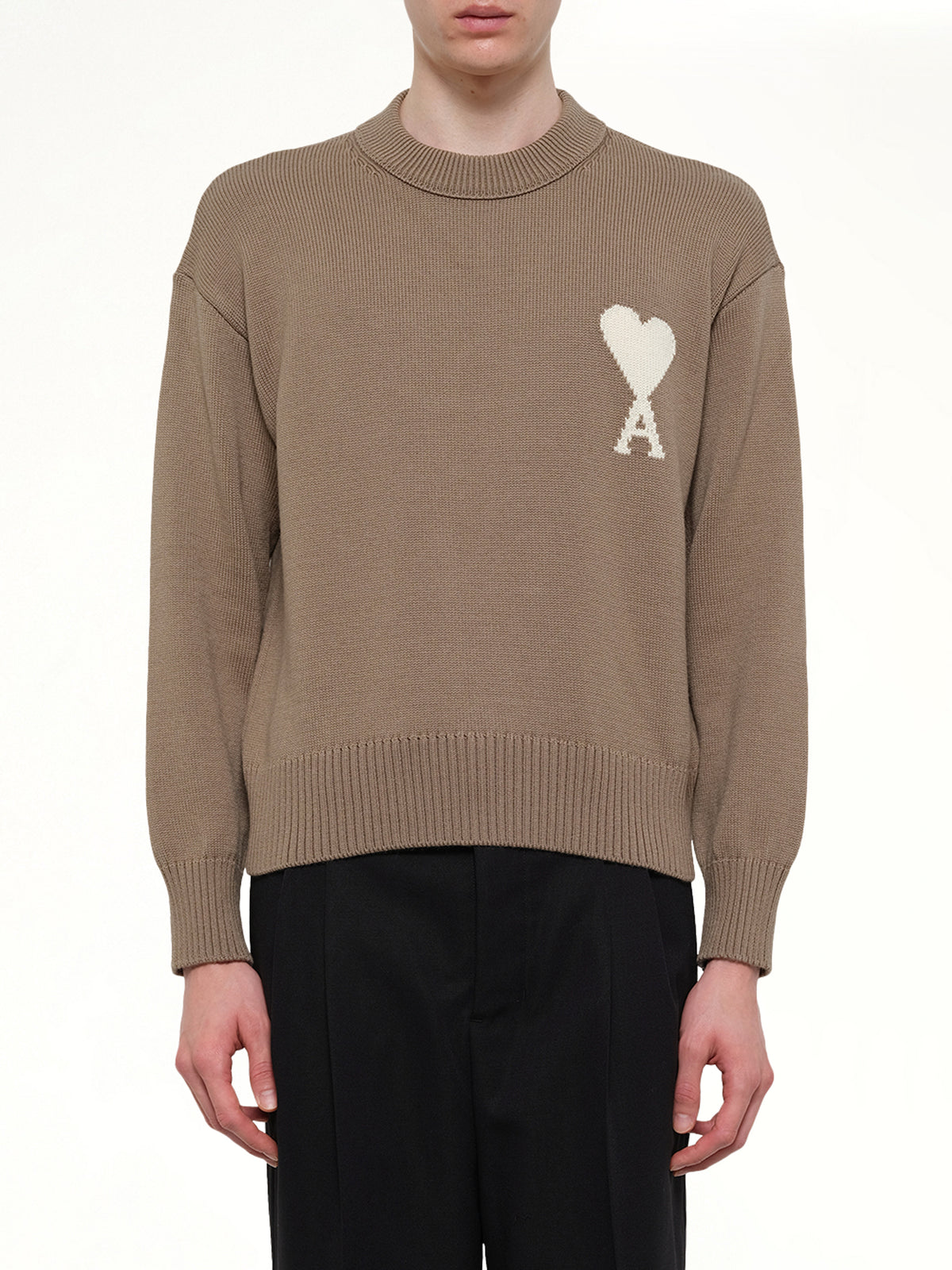 Contrasted Ami De Coeur Sweater in Beige Taupe