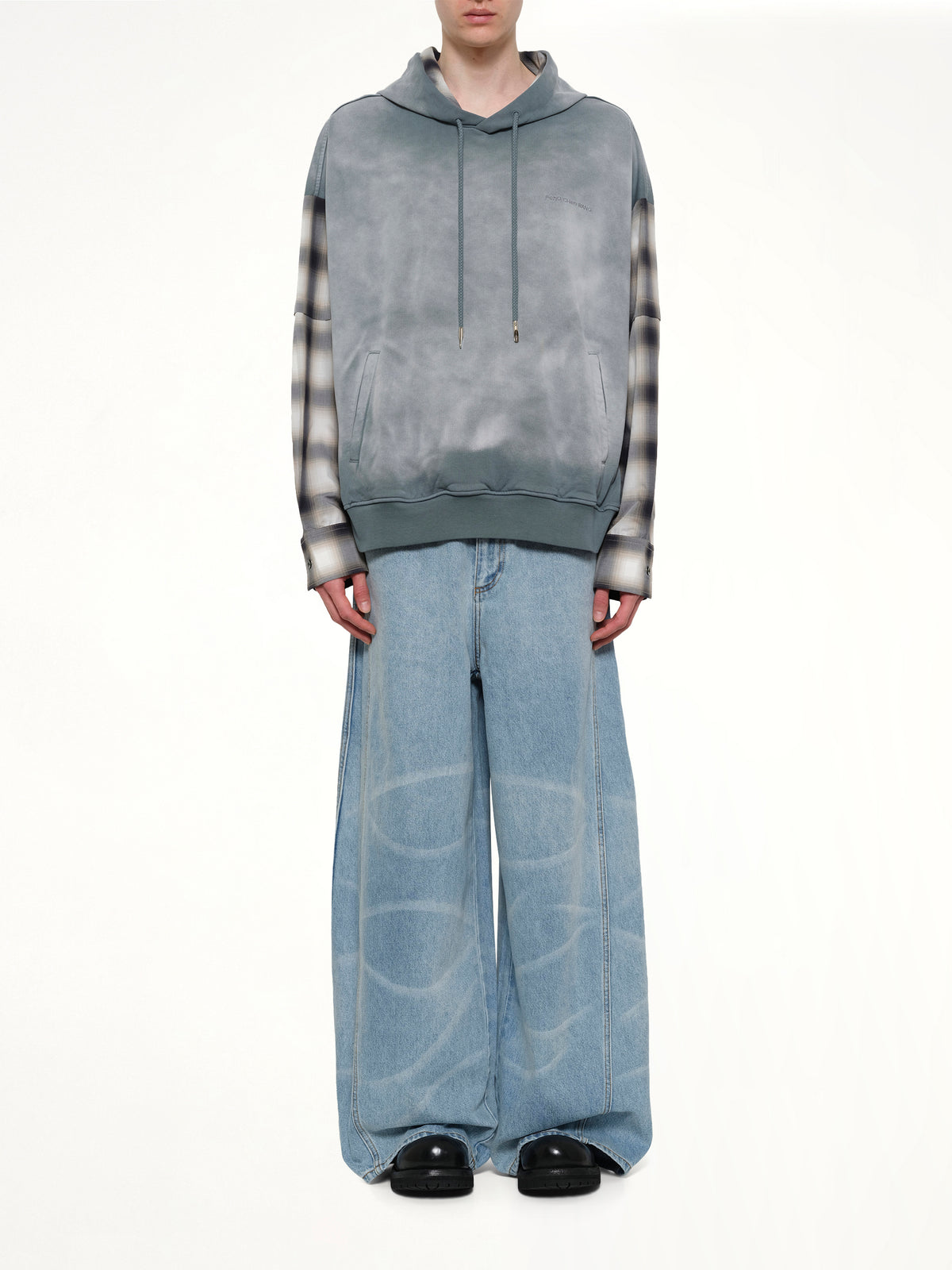 2 in 1 Check Hoodie in Grey