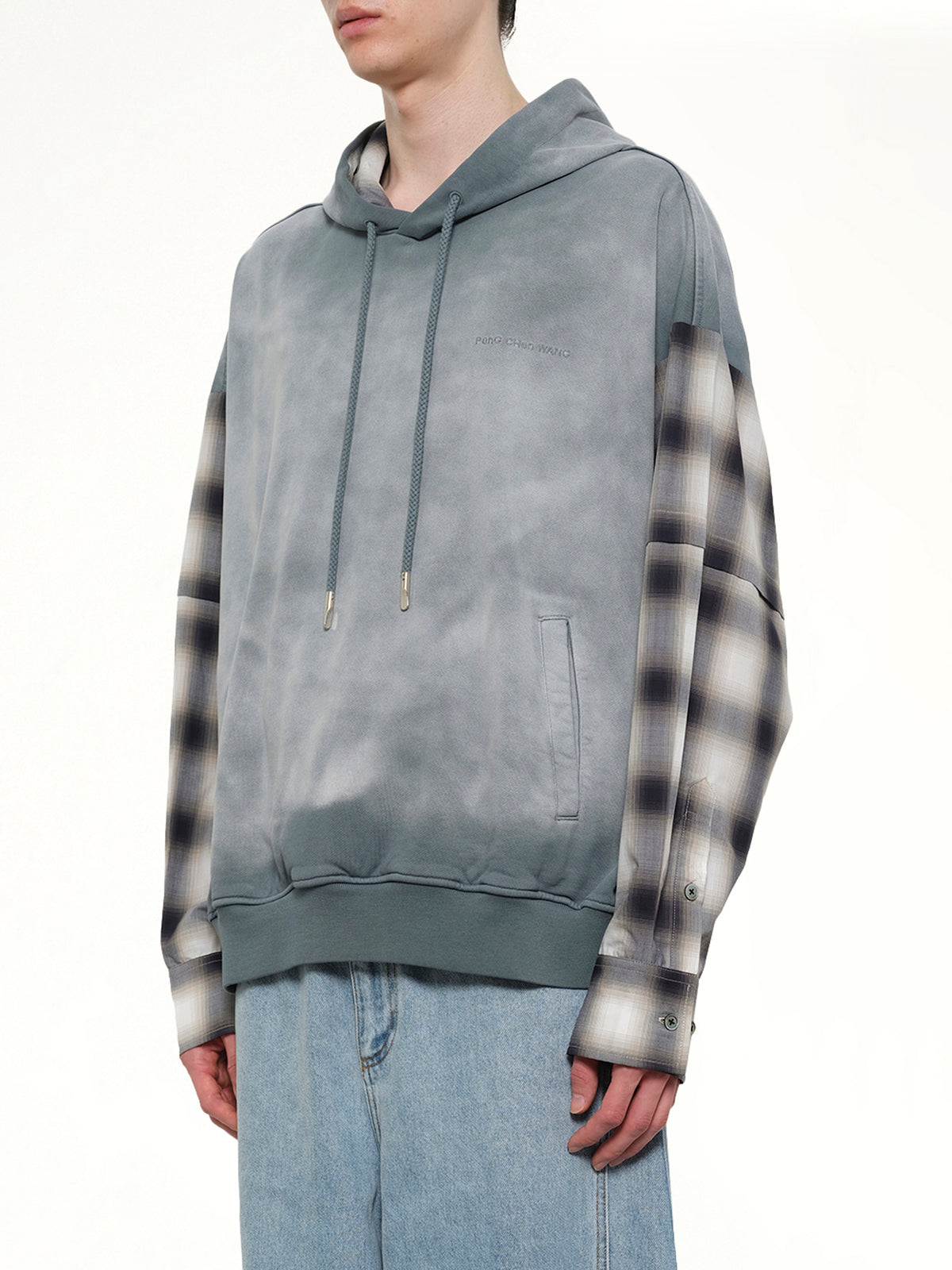 2 in 1 Check Hoodie in Grey