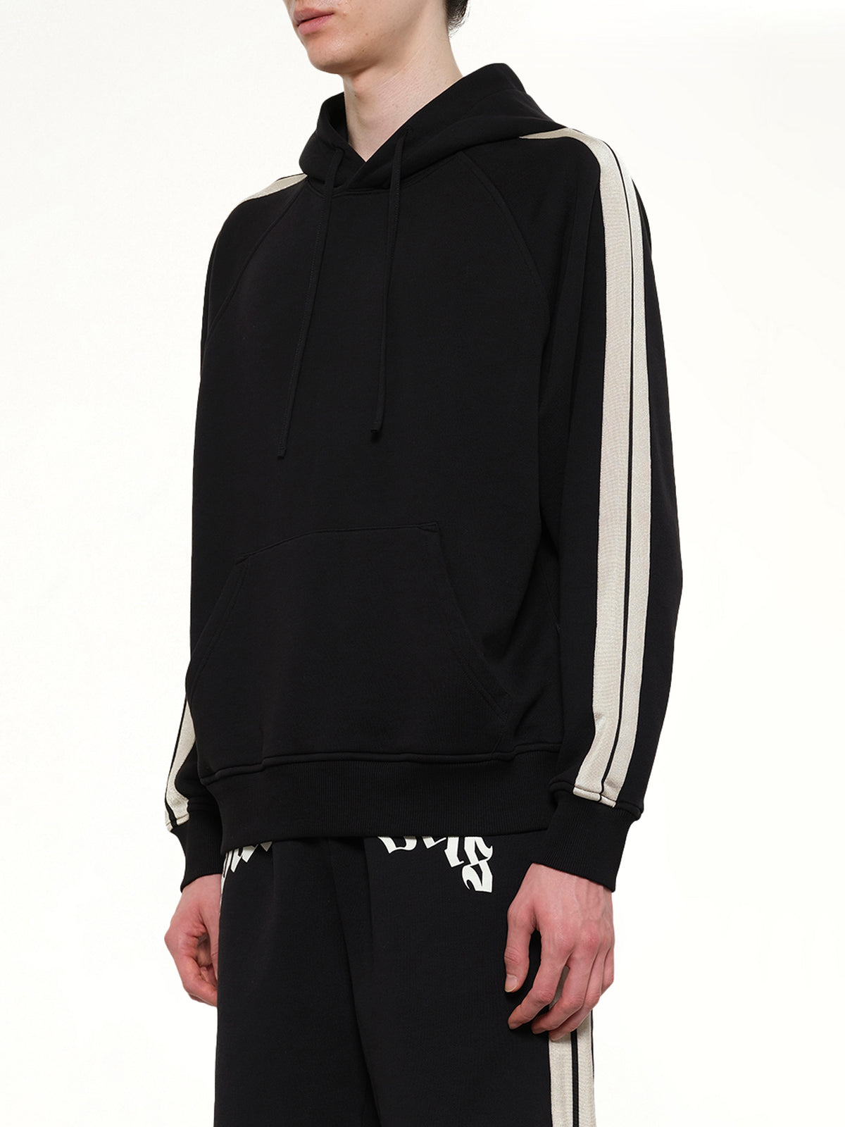 Back Curved Logo Track Hoodie in Black/Off White