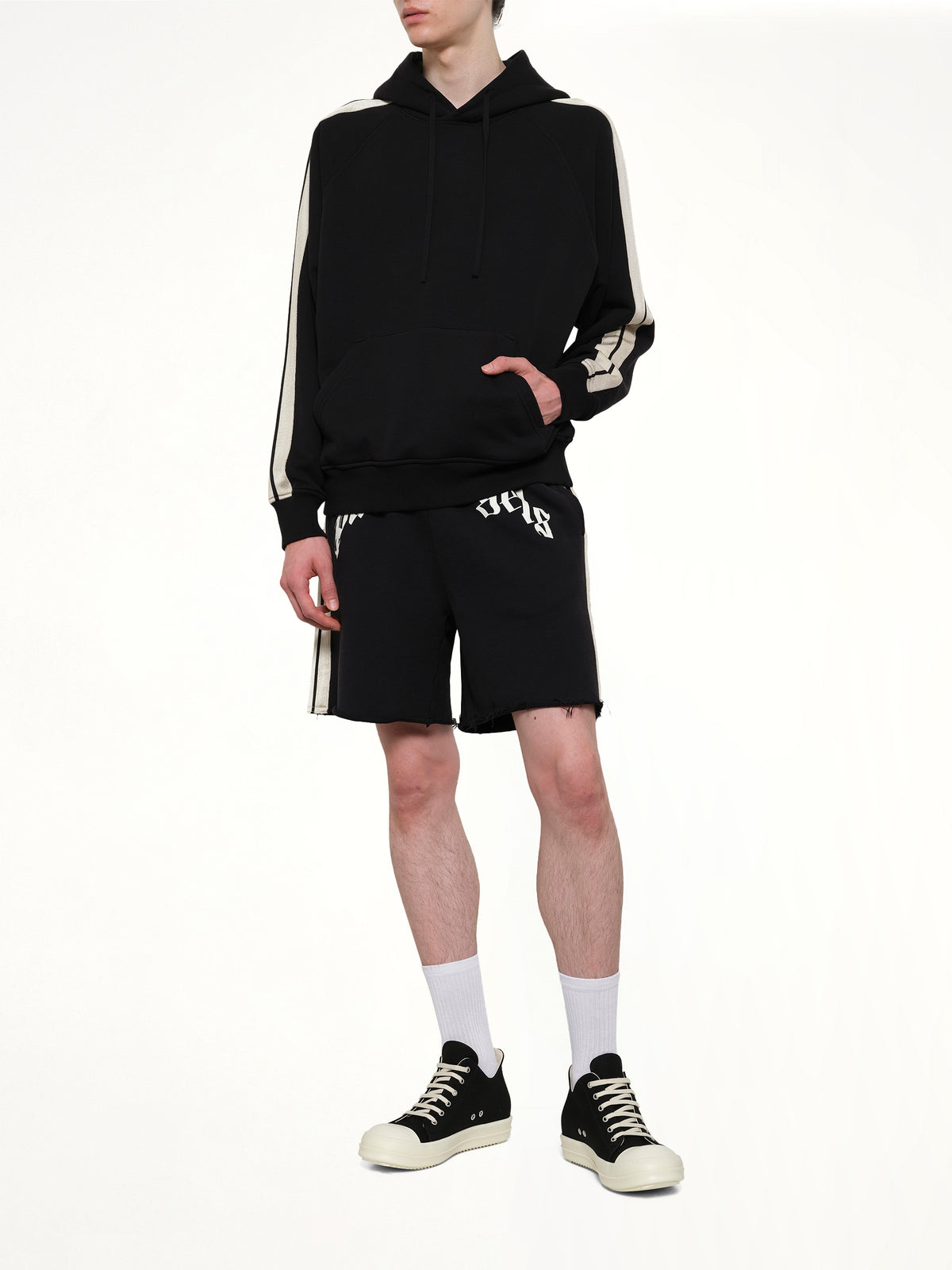 Back Curved Logo Track Hoodie in Black/Off White
