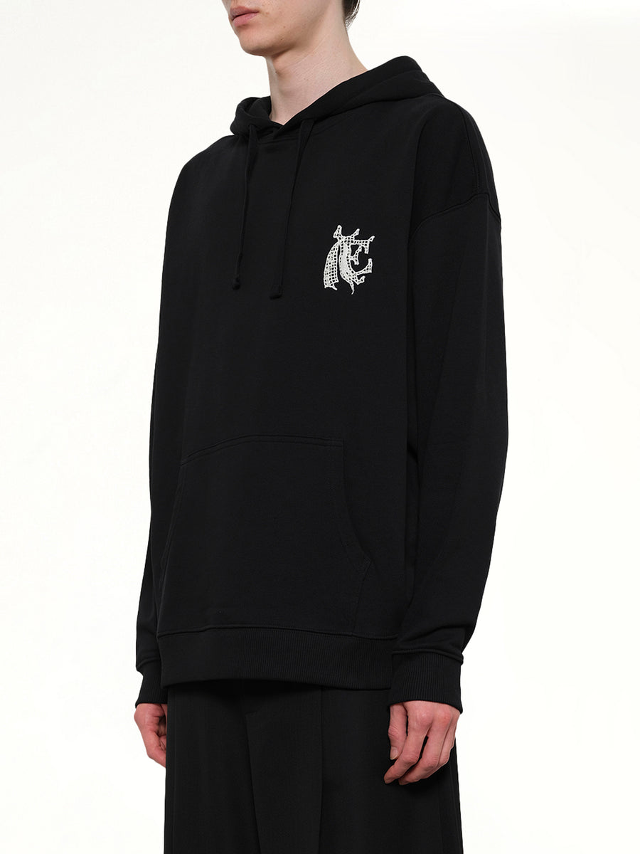 Hermine Print Cotton Hoodie in Black