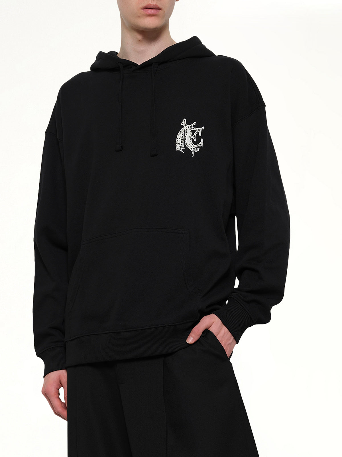 Hermine Print Cotton Hoodie in Black