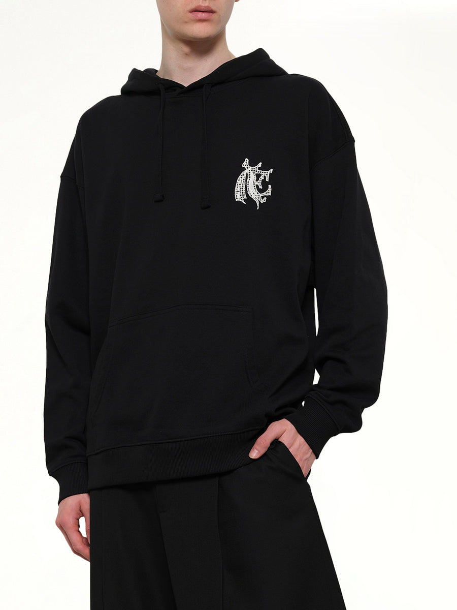 Hermine Print Cotton Hoodie in Black